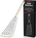 Silicone Fish Spatula, Heat Resistant Silicone Edge for Nonstick Cookware, Fish Turner for Kitchen Use, Flexible and Thin Stainless Steel Cooking utensils, 12.2 * 3.42 Inch, White