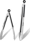 Anaeat Premium Stainless Steel Kitchen Tong Set of 2 - Sturdy Coiled Spring 9" and 12" Locking Food Tong with Non-Slip Silicone Grip for Cooking, Baking, Grilling, BBQ - Heat Resistant up to 480°F