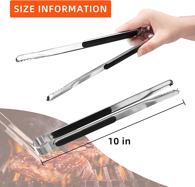 4 Pack Kitchen Tongs for Cooking,XEVOM Stainless Steel Food Tongs,10 Inch | Four 10-inch Metal Food Tongs with Non-Slip ABS handle Grip for Korean BBQ, cooking, grilling, buffet, and serving