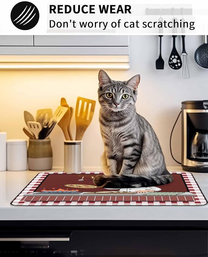 Stove Top Covers for Electric Stove 31x24 Inches, Ok Gourmet Cooking HeatResistant Glass Cooktop Protector, Funny Chef Kitchen Knife Fork Red Plaid Ceramic Stovetop Countertop Covers Mat, Oven Cover