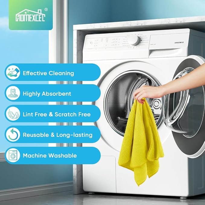 HOMEXCEL Yellow Microfiber Cleaning Cloth, 24 Pack Premium Microfiber Towels for Cars, Lint Free, Highly Absorbent, Reusable Cleaning Rags for Car, Household, Kitchen, Window, 11.5"X11.5"