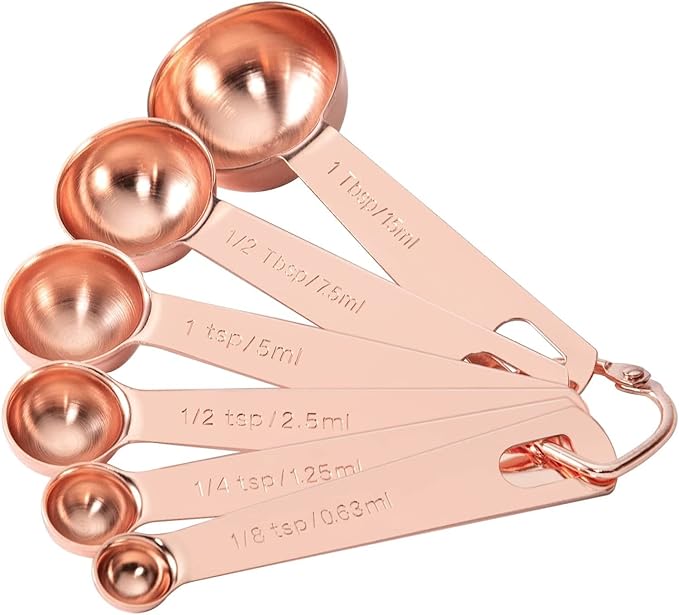 Tablespoons Teaspoons Measure Spoon Set of 6, Copper Plated Metal Measuring Spoons for Measuring Dry or Liquid Ingredients Spice for Kitchen Baking Cooking, Rose Gold Measuring Scoops Gift Set | Tablespoons Teaspoons Measuring Spoons, For Measuring Dry...
