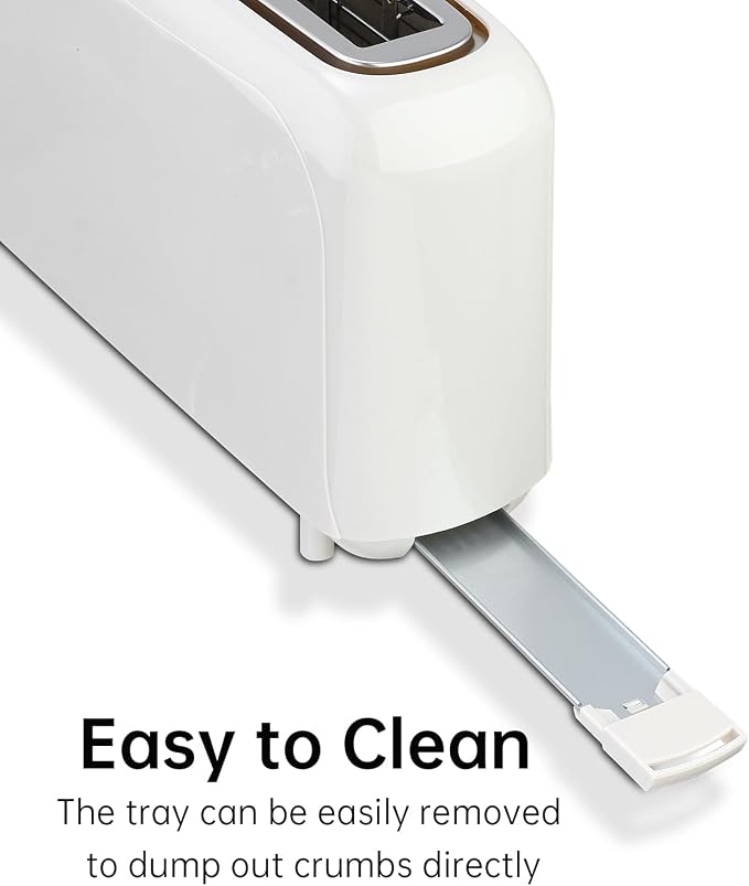 SEEDEEM 2 Slice Slim Toaster, 10" Long Slot, 6 Shade Settings, White | Long Slot, 6 Shade Settings, Cancel/Reheat/Defrost, Removable Crumb Tray