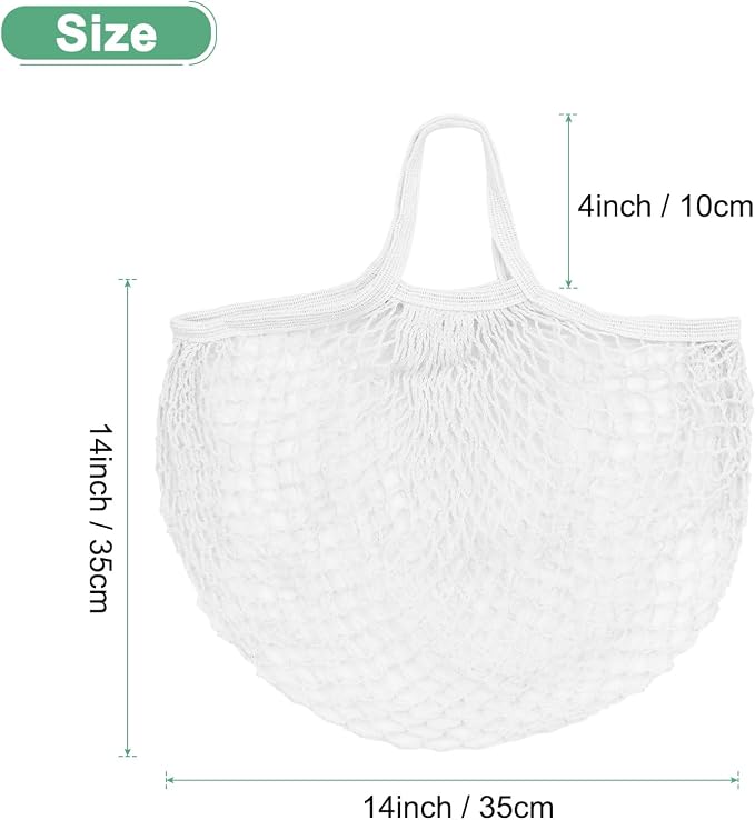 M METERXITY 1-Pack Cotton Mesh Bag, Reusable Washable Mesh Net String Grocery Bags, Reusable Produce Bags with Handle, Net Tote Bag for Fruits/Vegetables Shopping [White, Short Handle]