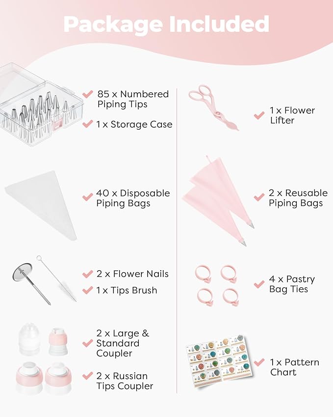 Kootek 140 Piping Bags and Tips Set Frosting Piping Kit for Beginner & Pros | Baking Supplies Tools, 40+2 Disposable & Reusable Piping Bags 12", 85 Icing Piping Tips, for Cookie Cupcake Cake Decorating