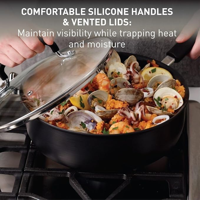T-Fal Ultimate Hard Anodized Nonstick Fry Pan, 10 in with Lid, Onyx | Titanium nonstick coating, Thermo-Spot heat indicator, Oven safe to 400°F, Dishwasher safe, All stovetops except induction