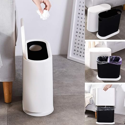Sooyee 10L Rectangular Plastic Trash Can, Cream White | Press Type Lid, 2.4 Gallon, Wastebasket, For Bathroom, Bedroom, Kitchen,Craft Room, Office