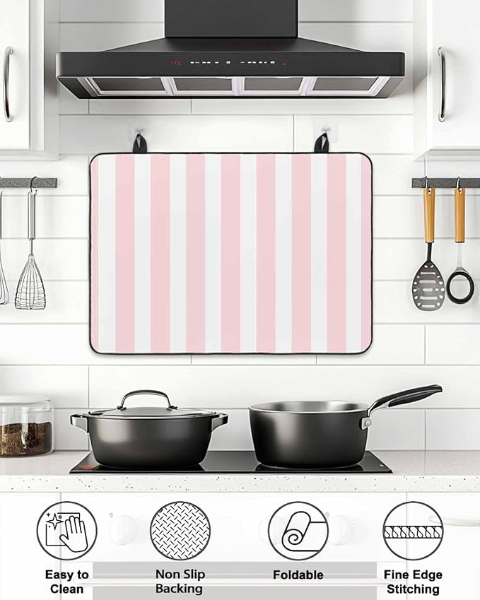 Stove Top Covers for Electric Stove 31x24 Inches, Pink Stripes HeatResistant Glass Cooktop Protector, Modern Farmhouse Pink White Vertical Striped Ceramic Stovetop Countertop Covers Mat, Oven Cover