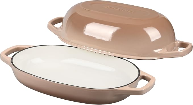 EDGING CASTING Enameled Cast Iron Oval Dutch Oven Pot with Lid, Dutch Oven for Sourdough Bread Baking, Bread Oven, Bread Dutch Oven, Oval Bread Pan, 5qt, Mocha