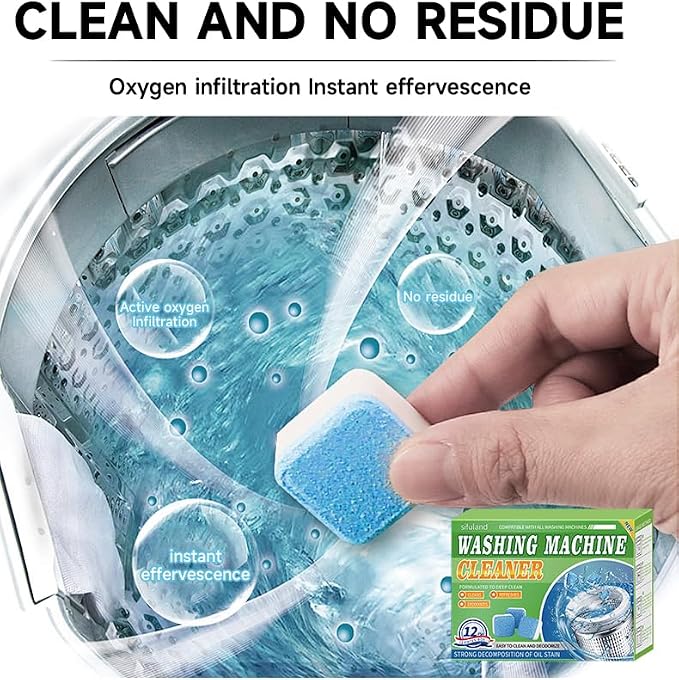 Washing Machine Cleaner Tablets 12 Pack - Deep Cleaning Tablets | for HE Front & Top Load Washers, Septic Safe, Eco-Friendly, Removes Residue & Odors