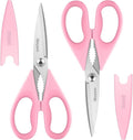 iBayam Pink Kitchen Scissors All Purpose Heavy Duty & Comfort Grip & Cover | 2-Pack Pink Kitchen Utensils Gadgets for Cooking & Baking, Dishwasher Safe, 8.7" Stainless Steel Sharp Scissors Food Poultry