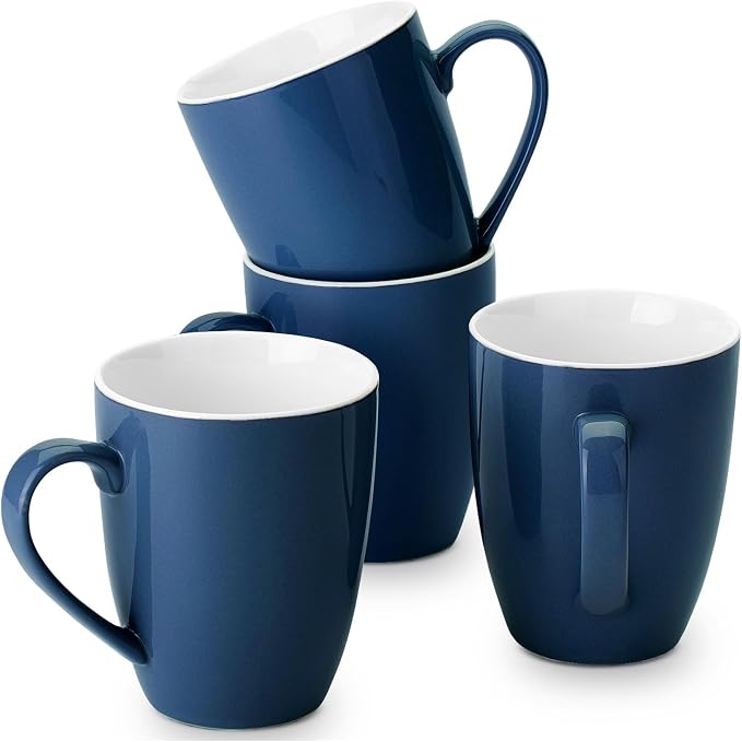BTaT- Porcelain Coffee Mugs Set, 16 Ounces, 4 Pack, Black Ceramic Coffee Mugs with Handle, Restaurant Cups for Mocha, Tea, Cappuccino, Cocoa, Cereal, Mug Gift Set, Dishwasher Safe