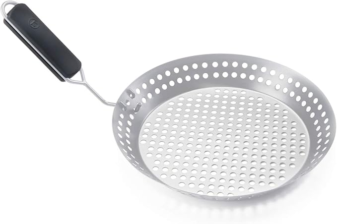 Outset Grill Skillet With Removable Handle, Stainless Steel | Removable Handle So The Pan Can Be Left In The Oven Or Grill | Perfect For Seafood, Veggies & More | Enhance Flavors