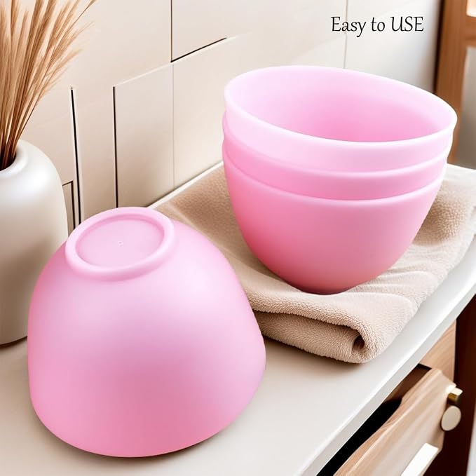 Silicone Face Mask Mixing Bowls, Pink 6 Pack, for Estheticians | Microwave and freezer safe, non-stick flexible design, 3.3-inch size, rinse cleanup, hair color, clay blends and skincare