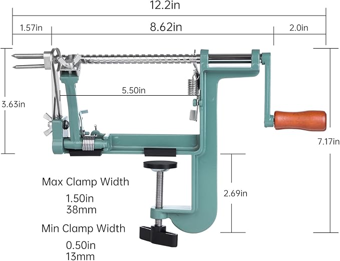 Apple Peeler Corer, Long lasting Chrome Cast Magnesium Alloy Apple Peeler Slicer Corer with Stainless Steel Blades and Powerful Clamp Base for Apples and Potato(DeepGreen)