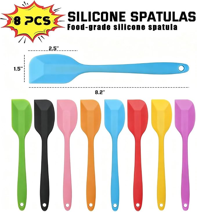 4 PCS,7.8Inch Silicone Spatulas Rubber Spatula Small Spatula Baking Mini Spatula Mixing Tool for Nonstick Cookware (8 colors)