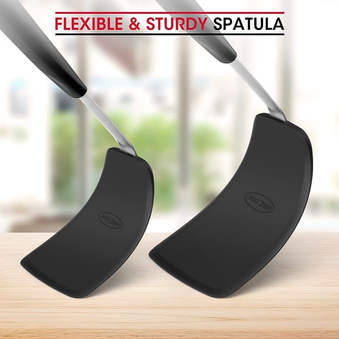 Unicook 2 Pieces Flexible Silicone Spatula Set for Kitchen Use, Food Grade | Flexible and Heat Resistant Head, Sturdy Construction, Non-Stick Safe, Non-slip Grip, Easy Care, Versatile Cooking Tasks