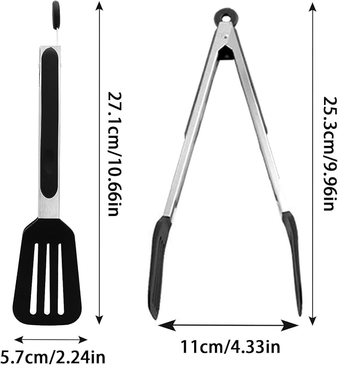 Cooking Tong 9 inches Stainless Steel Kitchen Silicone Serving Tong | Heat Resistant Meat Turner Spatula Tongs Fish Tongs for Grilling Steak Salad Pasta Buffet Serving (Black)