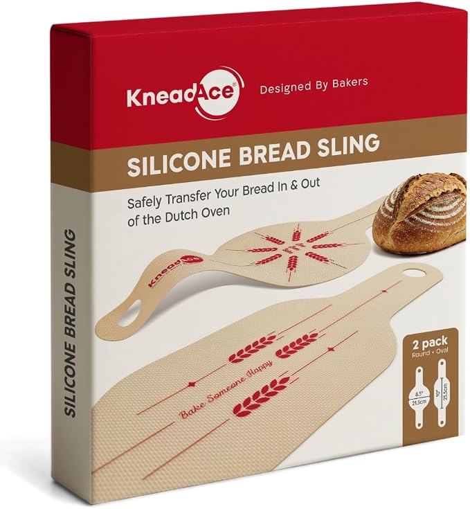 KneadAce Sourdough Silicone Bread Sling for Dutch Oven, 2 Pack Oval & Round | Nonstick Reusable Sourdough Sling with Long Handles, Heat Resistant to 450°F, Dishwasher Safe, Easy-Lift Baking Mat Liner