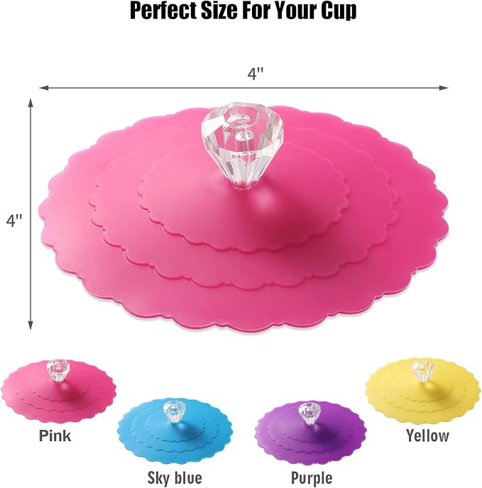 Silicone Cup Covers (Set of 4),Multicolored Silicone Lids,tea cup cover | Mug Covers for Mugs, Cups, Tea Pots,Flexible Mug Covers,Hot Cup Lids for Coffee & Tea