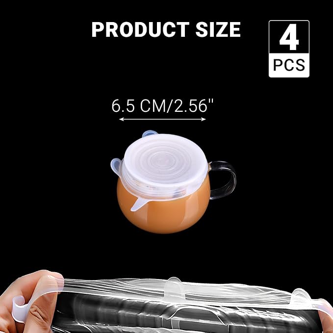 4 Pack 2.6in Reusable Silicone Stretch Lids, Silicone Bowl Covers for Food Storage, Universal Stretchable Lids for Containers Produce, Elastic Expandable Seal Cover, Microwave Freezer Safe
