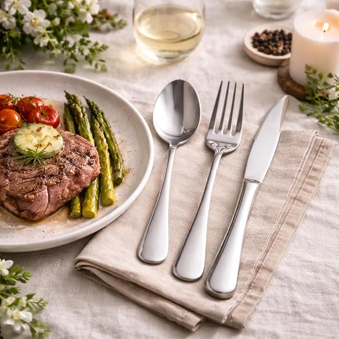 Silverware Set for 12, Stainless Steel Flatware Cutlery Set,Mirror Polished | Dishwasher Safe Tableware for Home, Kitchen, Wedding, Party and Everyday Dining, Durable, Easy to Clean and Service for 12