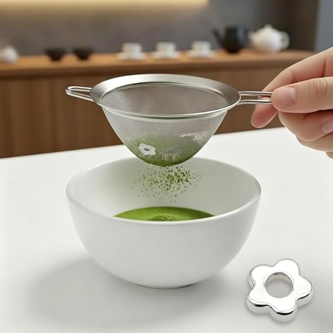4pcs Matcha Sieve Flower-Shaped Fine Mesh Strainer Matcha Sifter Beads Stainless Steel for Tea Ceremony Kitchen Barista Smooth Clump-Free Powder