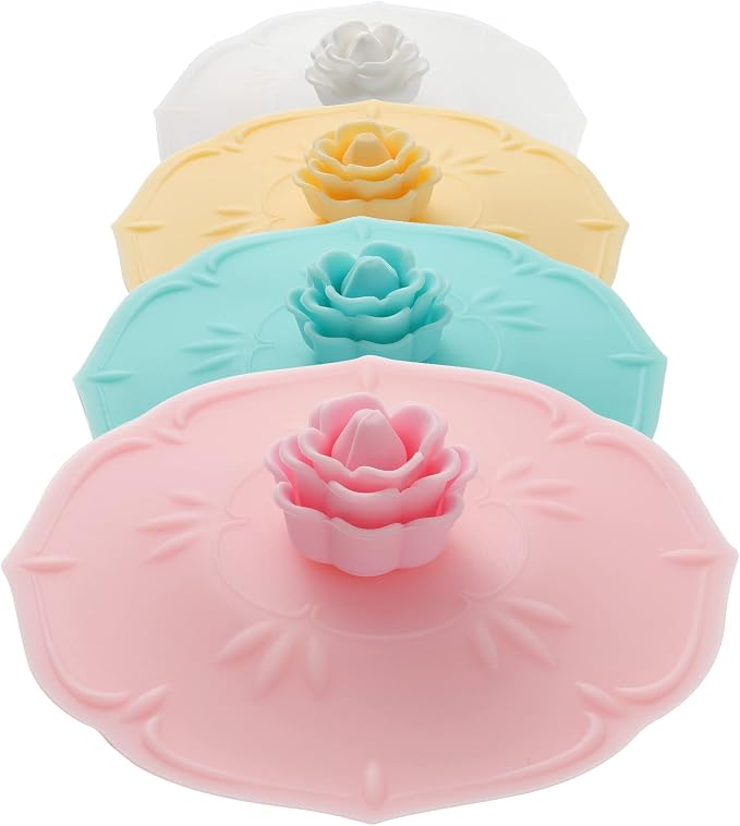 Rose Silicone Cup Covers (Set of 4), Multicolored Silicone Lids | Mug Covers for Mugs, Cups, Tea Pots,Flexible Mug Covers，Hot Cup Lids for Coffee & Tea
