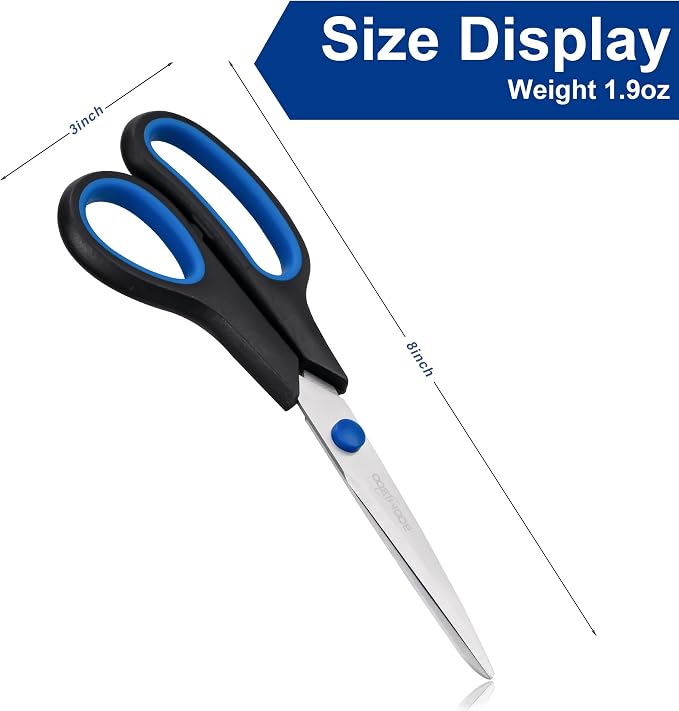 Scissors, BOOMIBOO 8" All Purpose 24 Pack - Comfort-Grip Scissors for Office Desk Accessories Sewing Fabric Home Craft School Supplies, Teacher/Class Supplies, Right/Left Handles