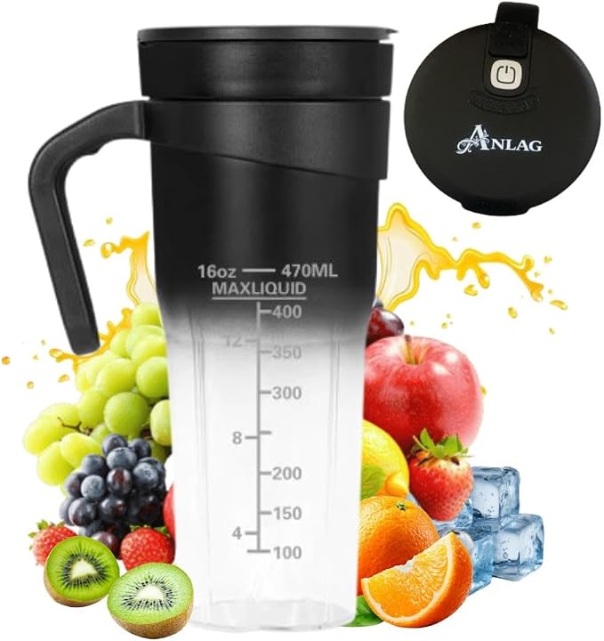 ANLAG 16 oz Rechargeable Portable Blender, USB-C Personal Smoothie Blender with Ultra-Sharp Stainless Steel Blades for Shakes & Protein Drinks (Black)