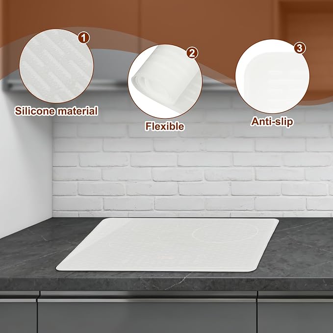 PATIKIL 28 x 20 Inch Stove Top Cover for Electric Stove, 2Pcs Silicone Stripe Mat for Glass Top Cover Non-Slip Glass Cooktop Protector for Kitchen Oven Dish Drying Mat, Clear