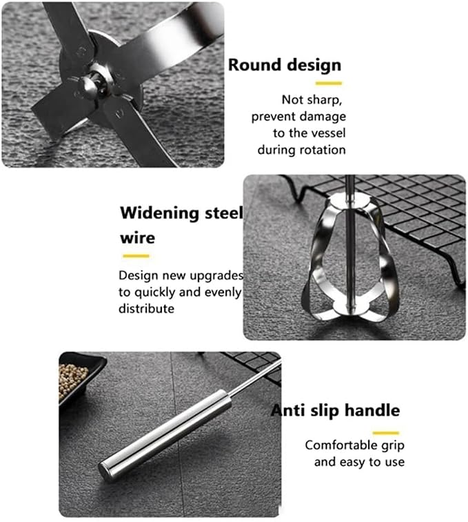 Stainless Steel Semi-Automatic Whisk Wider Hand Push Rotary Whisk Versatile Hand Push Mixer Stirrer Tool Rotary Egg Beater for Cooking, Blending, Mixing, Stirring, Whipping (10in)