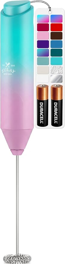 Zulay Kitchen Powerful Milk Frother AA Batteries Included – Ultra Fast Handheld Drink Mixer with Stainless Steel Whisk Stirrer for Coffee, Protein, Matcha & More, Frother Wand Electric Frothmate