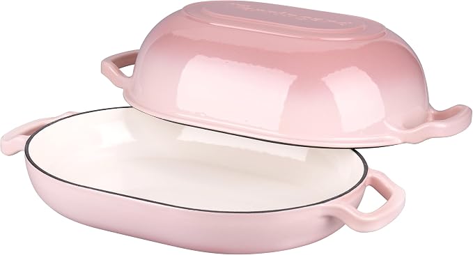 VORRINGARD Enameled Cast Iron Sourdough Bread Oven, Dutch Oven, Loaf Cast Iron Bread Pan for Homemade Bread Baking, Meatloaf Pan with Lid, 7QT, Pink