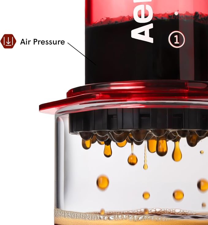 AeroPress Clear Red Coffee Press, French Press, Pour-Over & Espresso Style | All-in-One Manual Coffee Maker, 2-Minute Brew, Less Bitterness, More Flavor, Portable, Travel & Camping