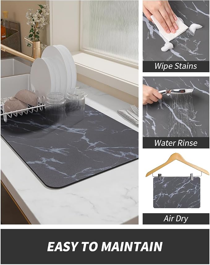 AMOAMI-Coffee Mat Hide Stain Rubber Backed Absorbent Dish Drying Mat for Kitchen Counter-Coffee Bar Accessories Fit Under Maker Machine Pot Espresso Machine Dish Rack