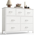 Sweetcrispy 7 Drawer Dresser for Bedroom Storage with Fabric Bins, White | Anti-Tip Closet Organizer, Wooden Top and Sturdy Steel Frame, Spacious Drawers for Clothes Storage, Hallway Entryway