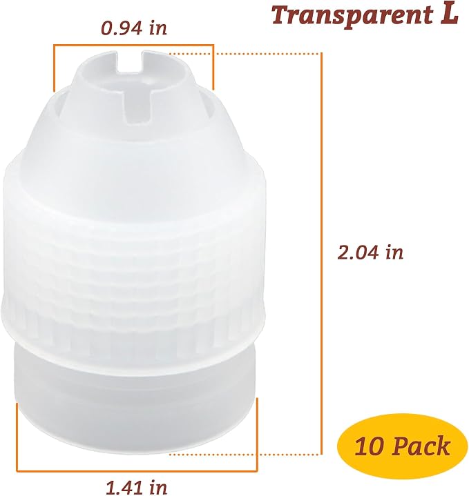 10 Pack Piping Bag Couplers for Icing Nozzles, Large Couplers for Piping Bags, Transparent - Large Sized