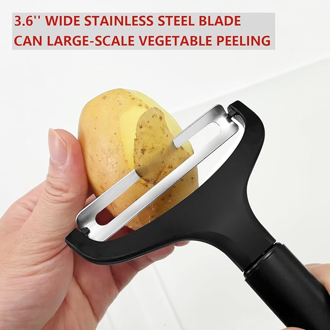 LHS Cabbage Peeler for Kitchen, Wide Mouth Vegetable Peeler, Stainless Steel Fruit Shredder Slicer with Non-Slip Handle and Sharp Blade (Black)