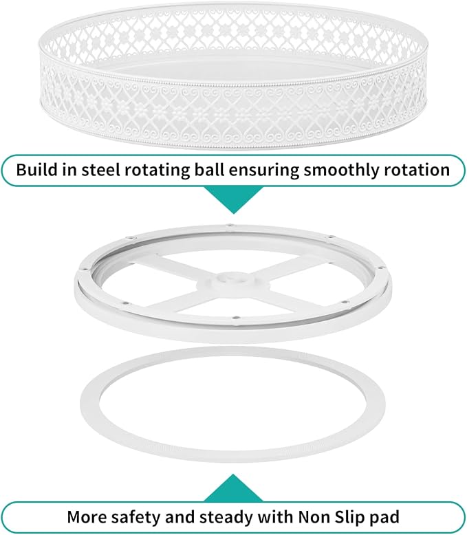 Ovicar Lazy Susan Turntable Organizer - 13 inch Rotating Spice Rack Metal Lazy Susan for Cabinet Pantry Kitchen Countertop Dining Table Cupboard Bathroom Vanity Refrigerator White