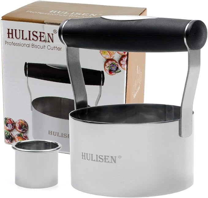 HULISEN 3.5 inch Biscuit Cutter, Stainless Steel Cookie Cutter with Handle | Round, Ergonomic Rubber Grip, Extra 1 inch Cutter Included, Dishwasher Safe, Baking Beginner Friendly, Gift-Ready Packaging
