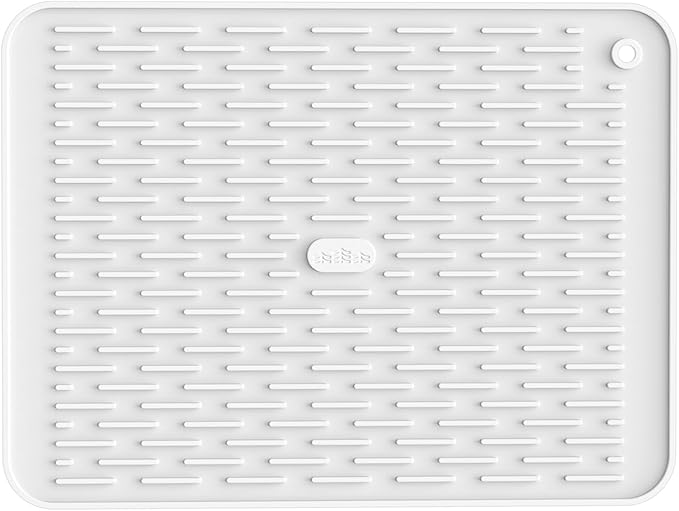 ME.FAN Silicone Dish Drying Mat for Kitchen Counter, Dish Drying Pad for Sink, Refrigerator or Drawer, Countertop Protection Pad M - 16''×12'' - White