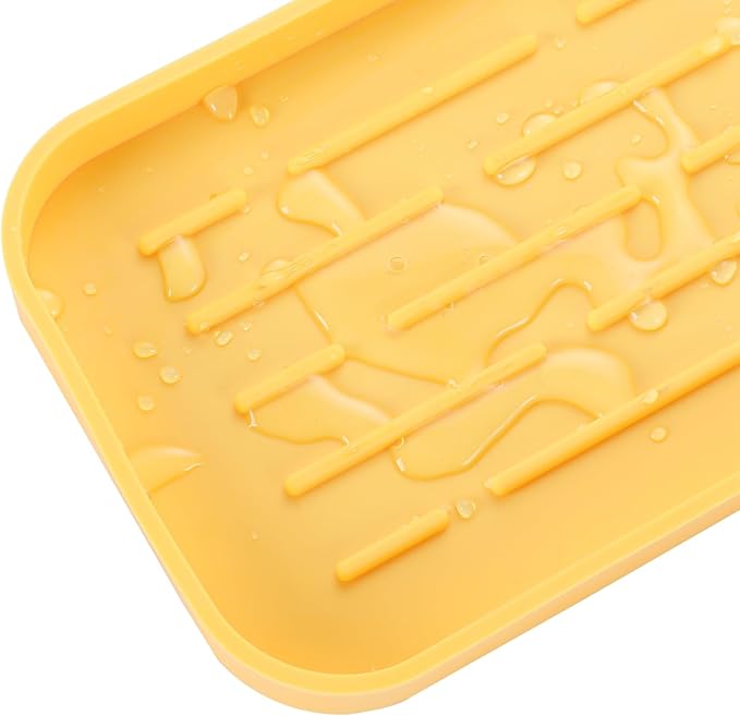 MicoYang Silicone Kitchen Sink Organizer Tray for Multiple Usage,Easy Clean,Eco-Friendly Sponges Holder for Kitchen Bathroom Counter or Sink,Dish Soap Dispenser,Scrubber,Bottle,Cup Yellow 10”x 5.3”