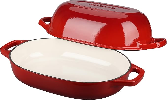EDGING CASTING Enameled Cast Iron Oval Dutch Oven Pot with Lid, Dutch Oven for Sourdough Bread Baking, Bread Oven, Bread Dutch Oven, Oval Bread Pan, 7qt, Red