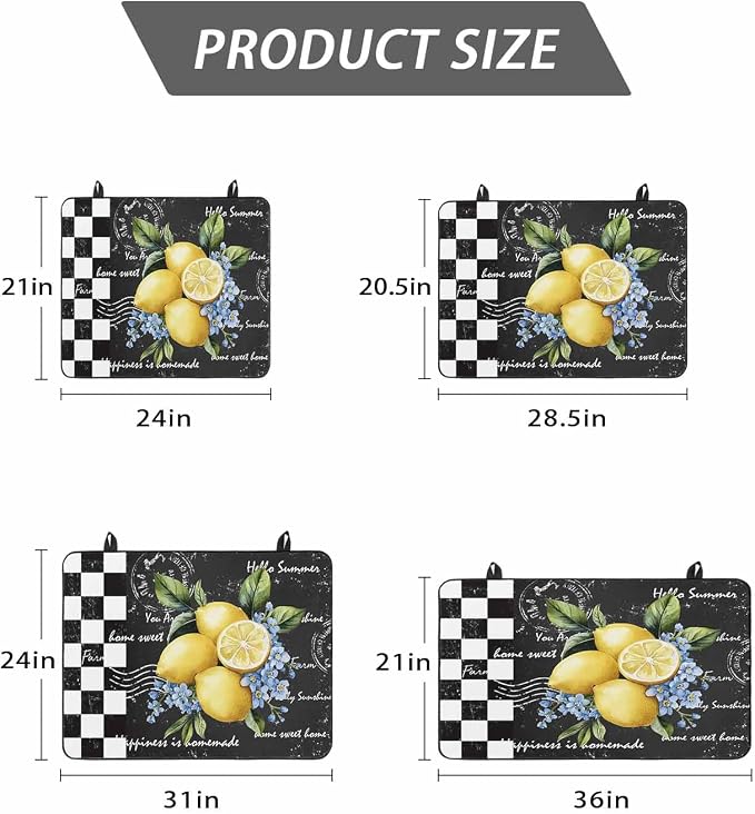 Stove Top Covers for Electric Stove 36x21 Inches, Lemon HeatResistant Glass Cooktop Protector, Spring Summer Black White Checkered Plaid Ceramic Stovetop Countertop Covers Mat, Oven Cover
