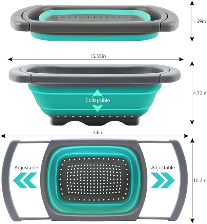 Qimh Colander collapsible, Colander Strainer Over The Sink Vegetable/Fruit Colanders Strainers With Extendable Handles, Folding Strainer for Kitchen,6 Quart