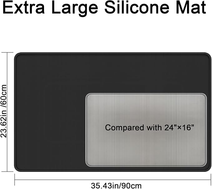 Silicone Mat 35.4"x23.6" Silicone Mats for Kitchen Counter Heat Resistant Mats for Countertop, Countertop Protector Mat, Edge Heightening Nonstick Waterproof Multipurpose Table Mat (Black)