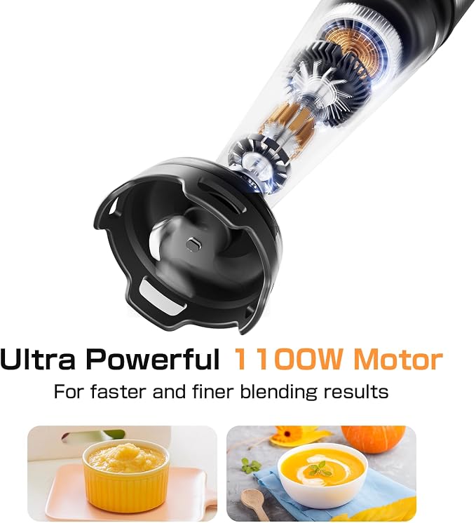 Turelar Immersion Blender Handheld 3-in-1 Hand Blender Set 1100W Heavy Duty | Trigger Speed Control, Emulsion Stick Mixer with Whisk and Milk Frother, Anti-scratch, for Kitchen Soup, Smoothie, Puree