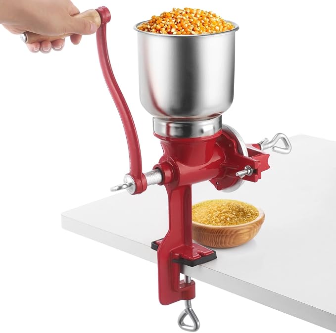 Corn Grinder Grain Manual,Cast Iron Crank Corn Grain Mill Grinder with High Hopper,Hand Powered Flour Mill,Wheat Grinder with Adjustable Coarseness & Wooden Handle for Home,17.7" Tall & 5.5" Hopper