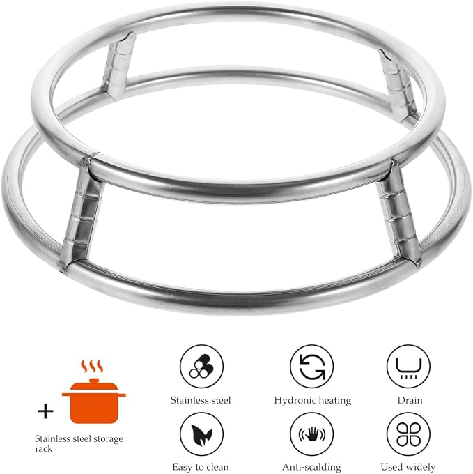 2Pack Round Stainless Steel Pot Holders Heat Resistant Wok Stand and Steam Rack for Gas Stove Kitchen Organizer Space-Saving Cookware Holder